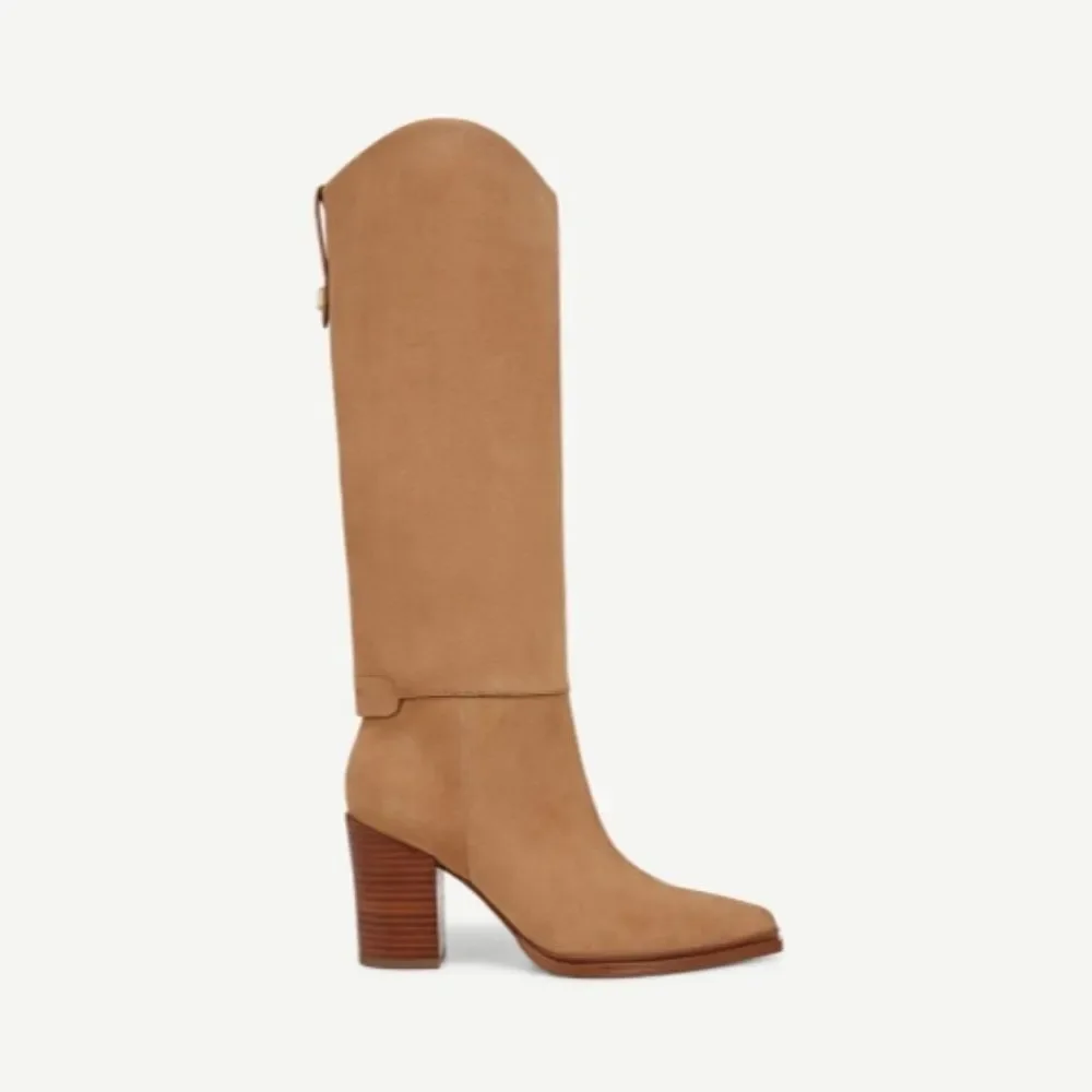 Franco Sarto Jasmine Knee High Boot In Pastorial Taupe Beige Suede